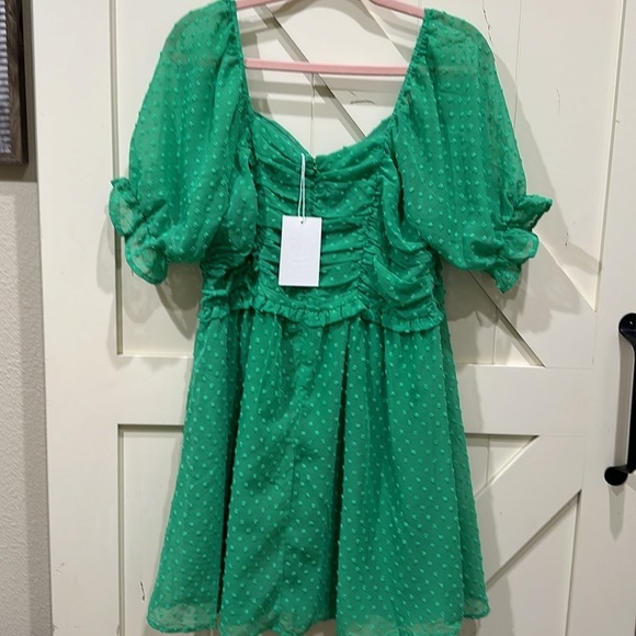 NWT Andre by Unit green rushed dress. Gorgeous! Size Large. Pit 19.5” length 34” - Picture 6 of 7